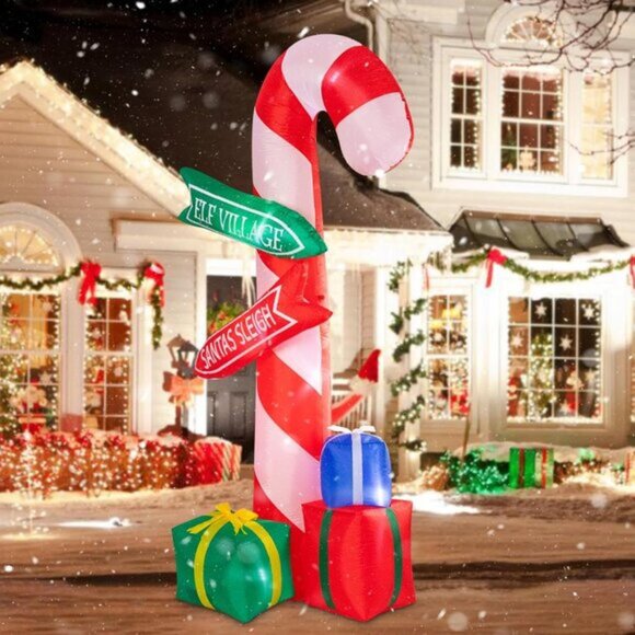 ⚡9 Ft Christmas Inflatables Candy Cane with Road Sign Outdoor Decorations - Picture 7 of 8